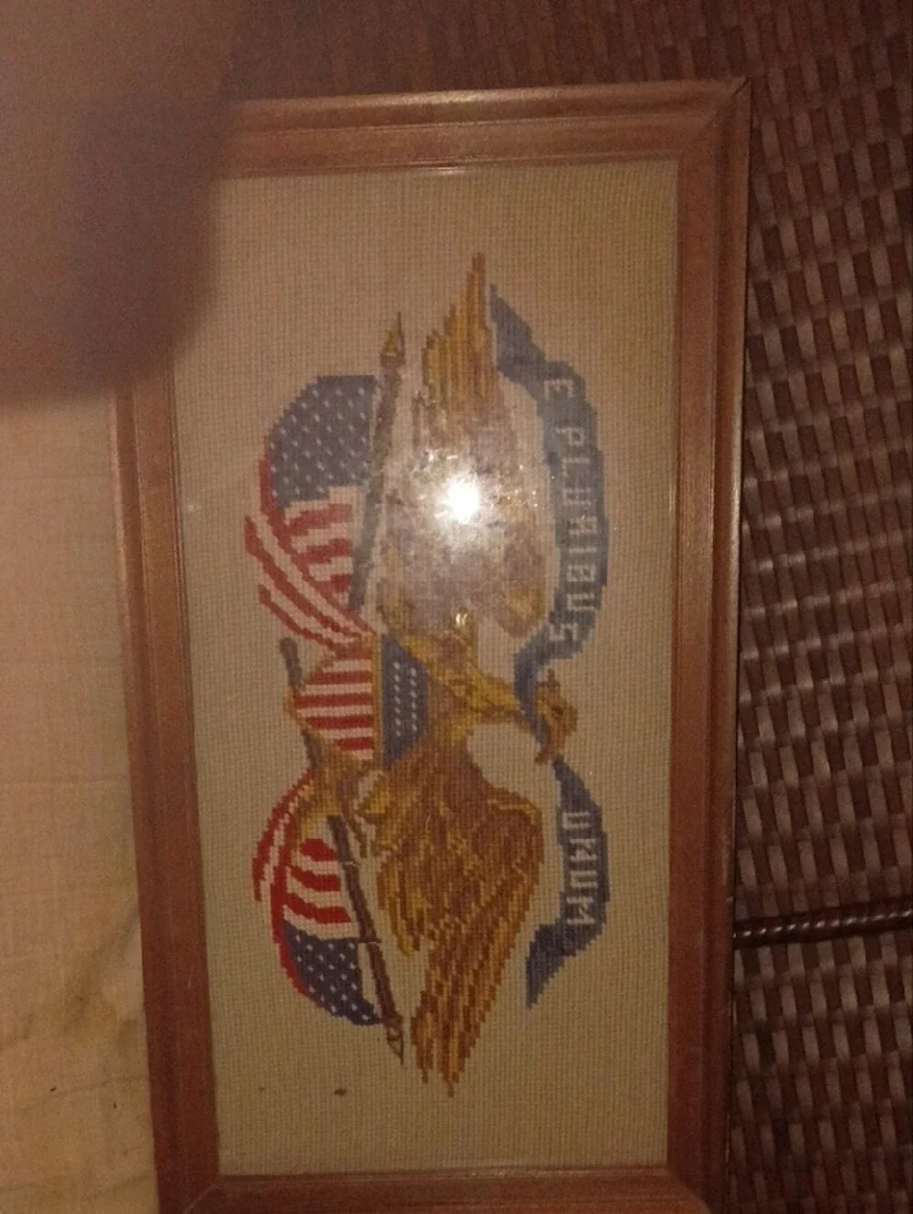 Patriotic Eagle Cross-Stitch Wall Art in Brown, Red, Blue